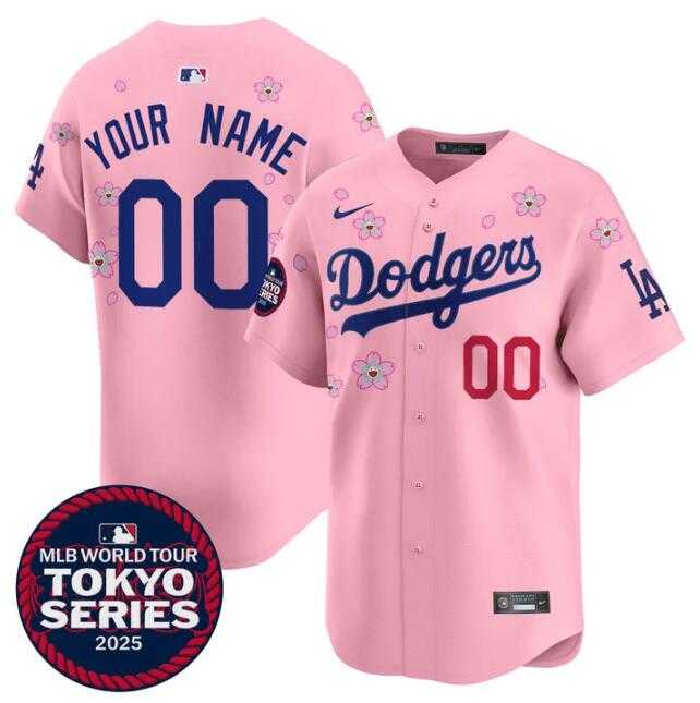 Men%27s Los Angeles Dodgers Active Player Custom Pink 2025 Tokyo Series Limited Stitched Baseball Jersey->customized mlb jersey->Custom Jersey